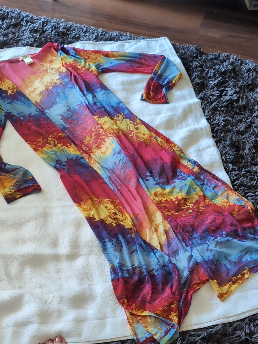 NYC Multicolor Swirl Long Sleeve Camisole — Red, Blue, Yellow